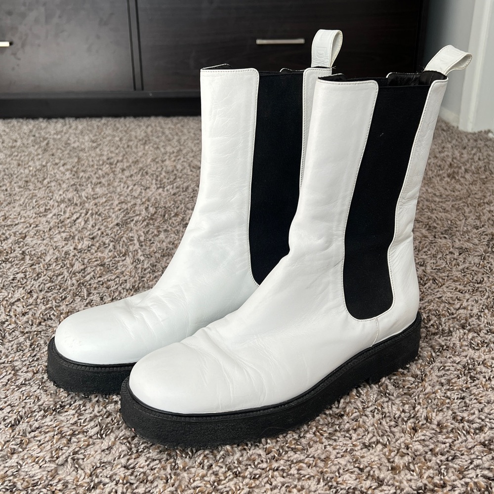 STAUD Palamino white leather Chelsea boots size 9